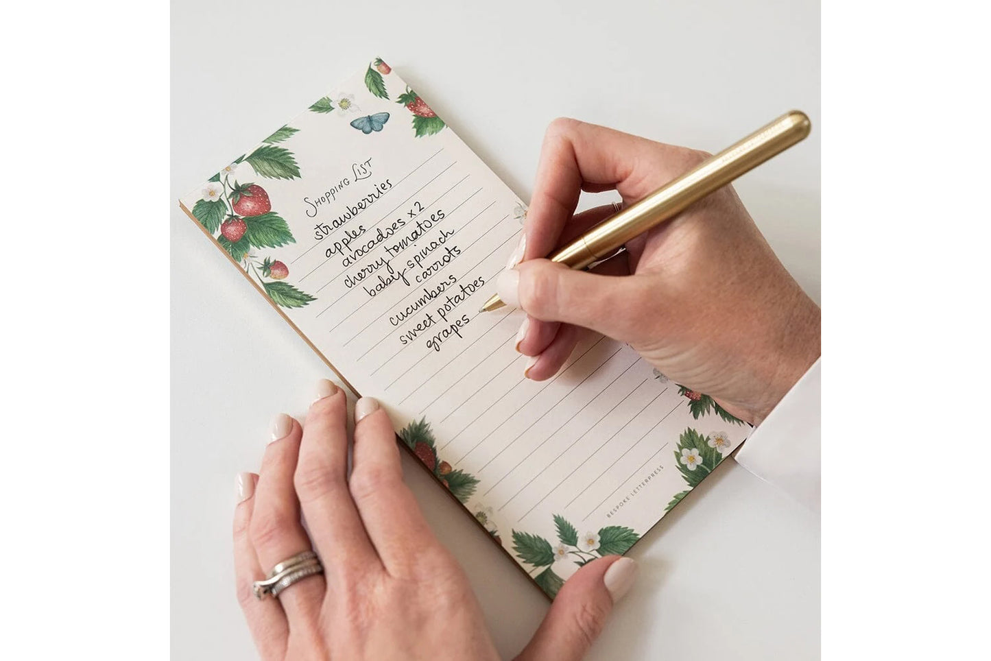 Bespoke Letterpress DL Notepad - Strawberries Shopping List Flywheel Stationery Tasmania