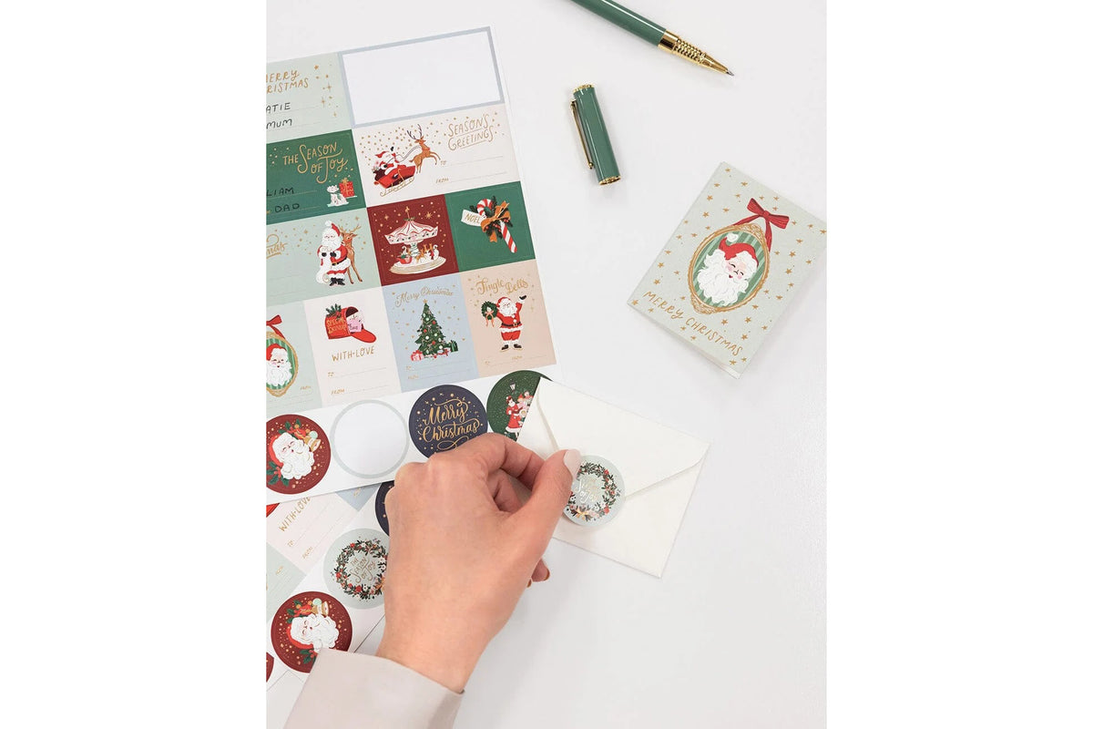 Bespoke Letterpress Stickers & Labels - Christmas Santas Flywheel Stationery Tasmania