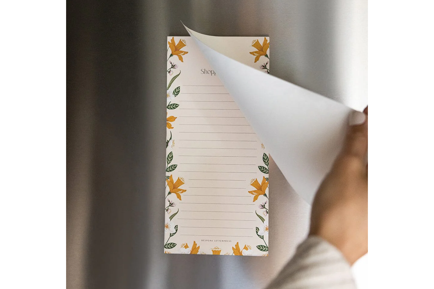 Bespoke Letterpress DL Notepad - Daffodil Shopping List | Flywheel | Stationery | Tasmania