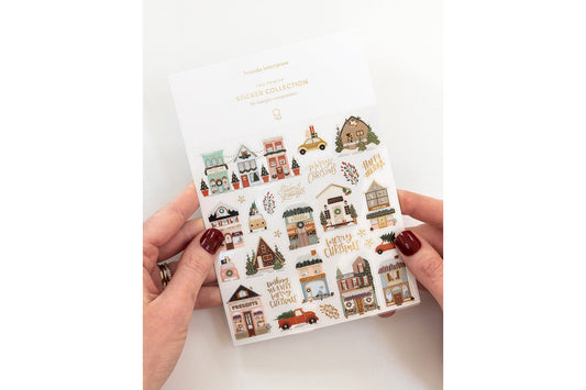 Bespoke Letterpress Sticker Collection - Christmas Houses Flywheel Stationery Tasmania