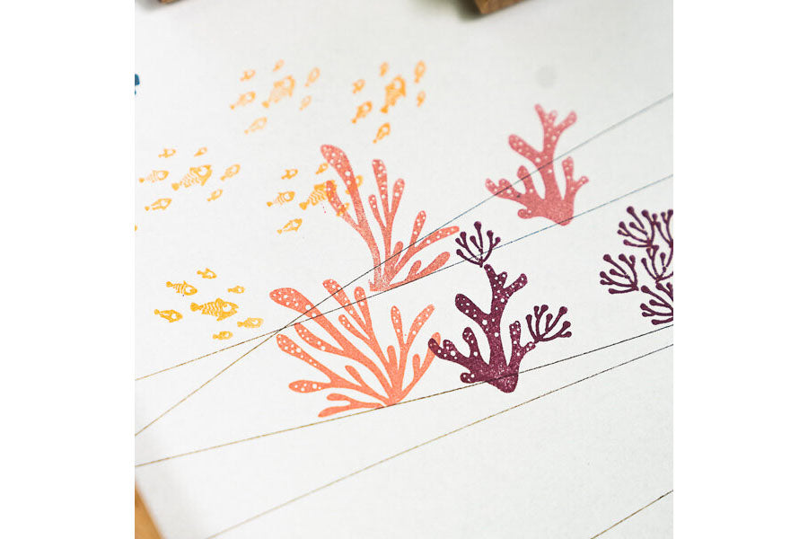 Cats on Appletrees Stamp - School of Fish Flywheel Stationery Tasmania