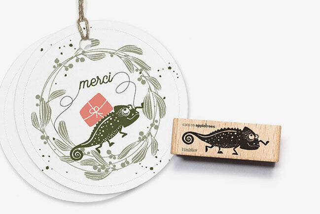 Cats on Appletrees Stamp - Walther the Chameleon Flywheel Stationery Tasmania