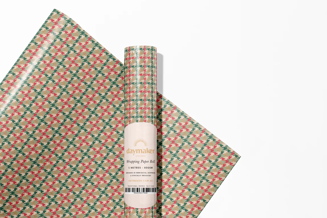 Daymaker 10m Wrapping Paper Roll - Christmas Houndstooth | Flywheel | Stationery | Tasmania