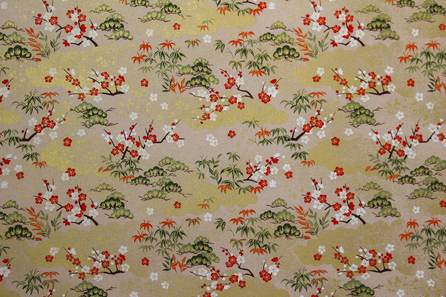Chiyogami Gift Wrap - White/Red Blossoms on Beige | Flywheel | Stationery | Tasmania