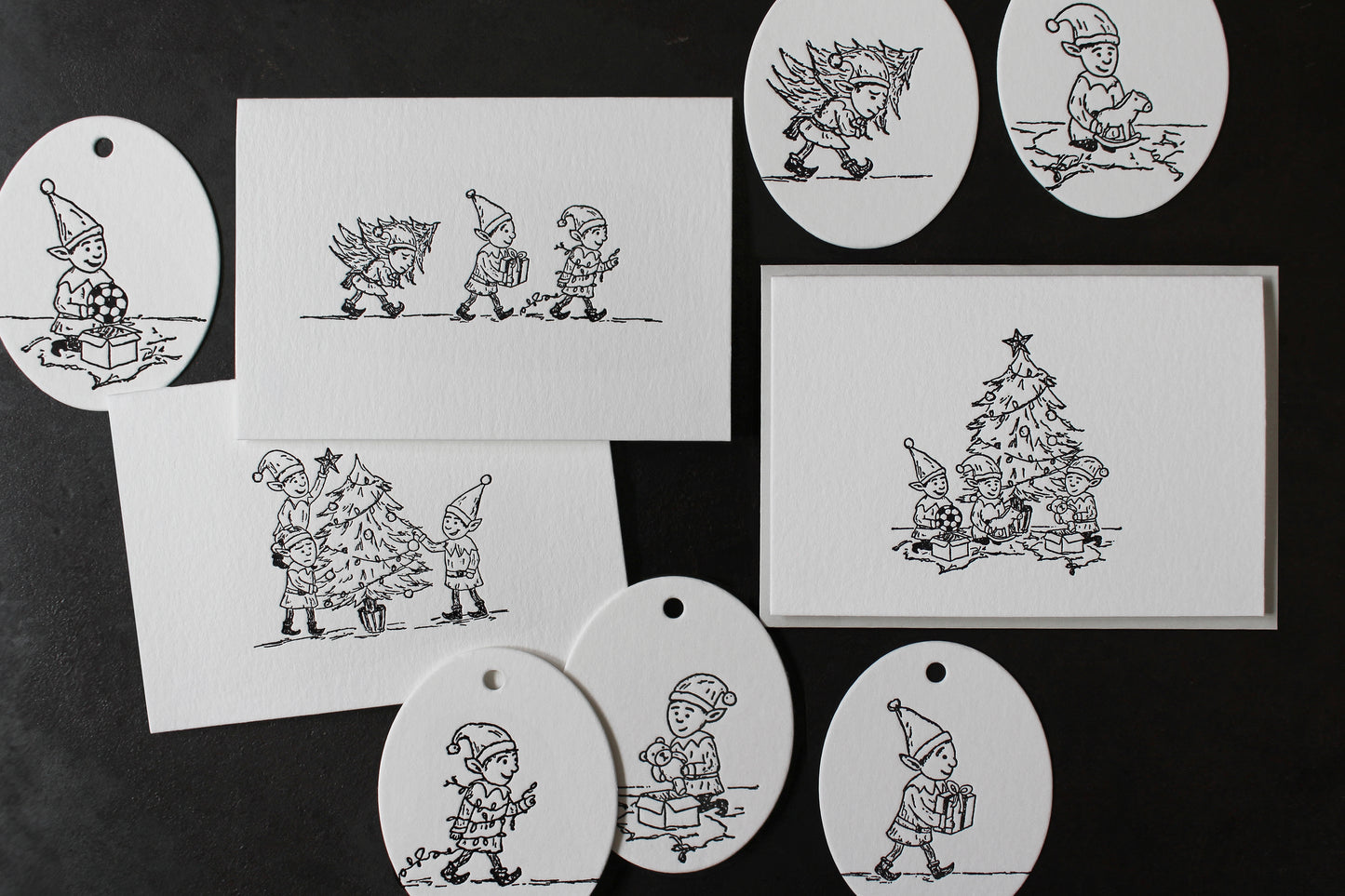 Letterpress Christmas Tags - Christmas Elves | Flywheel | Stationery | Tasmania