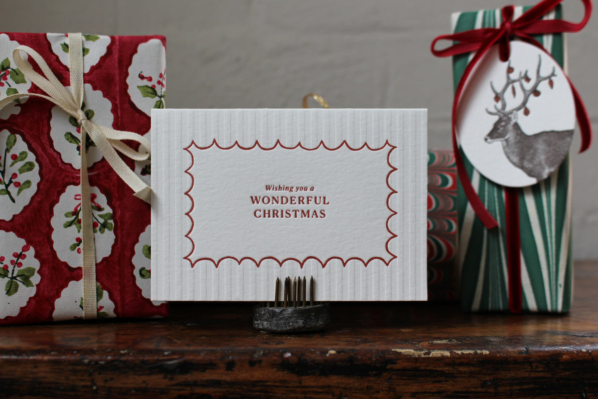 Letterpress Christmas Notecard - Wonderful Christmas Stripes General Flywheel Stationery Tasmania