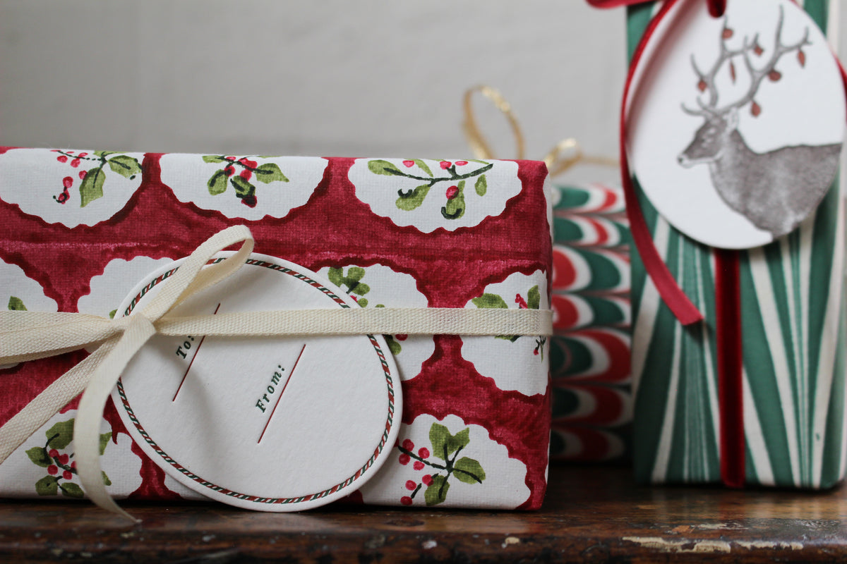 Letterpress Christmas Tag - Candy Cane Border General Flywheel Stationery Tasmania
