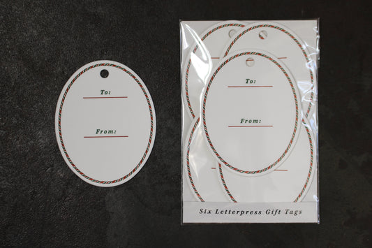 Letterpress Christmas Tag - Candy Cane Border General Flywheel Stationery Tasmania