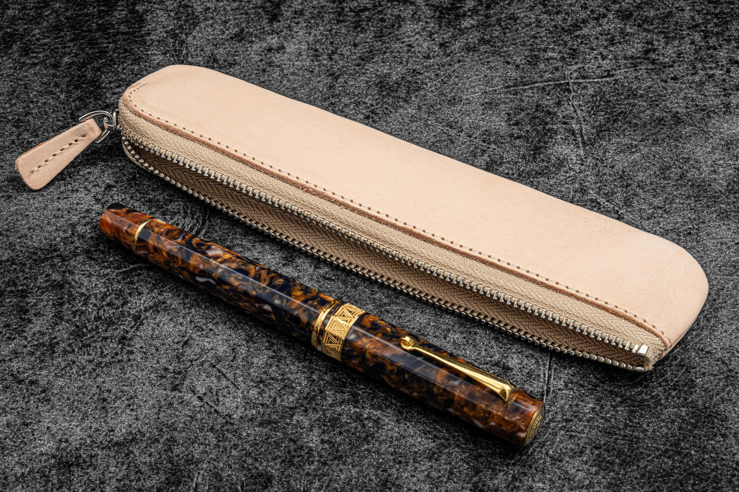 Galen Leather Zippered Single Pen Pouch - Undyed | Flywheel | Stationery | Tasmania