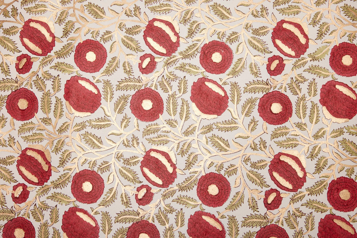 Paper Mirchi Block Printed Gift Wrap - Marigold Glitz Scarlet Flywheel Stationery Tasmania