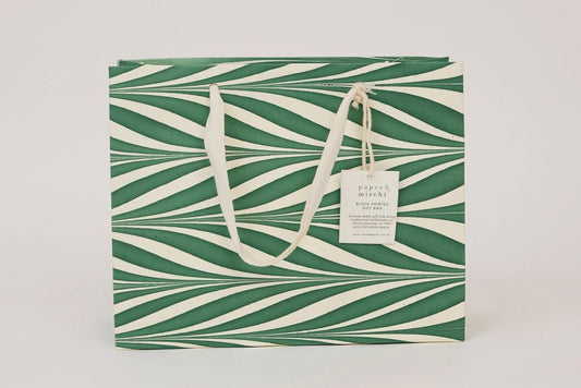 Paper Mirchi Hand Marbled Gift bag Medium - Candy Stripes Green Flywheel Stationery Tasmania