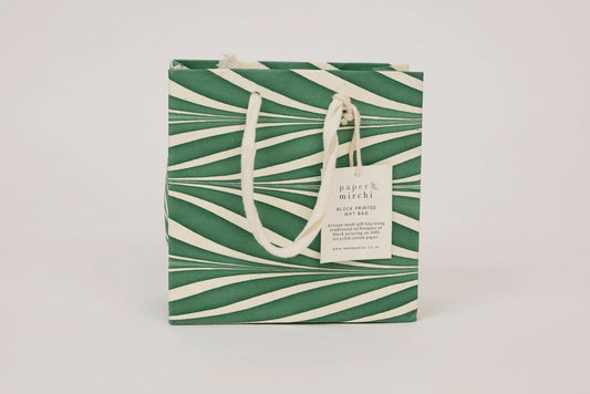 Paper Mirchi Hand Marbled Gift Bag Small - Candy Stripes Green Flywheel Stationery Tasmania