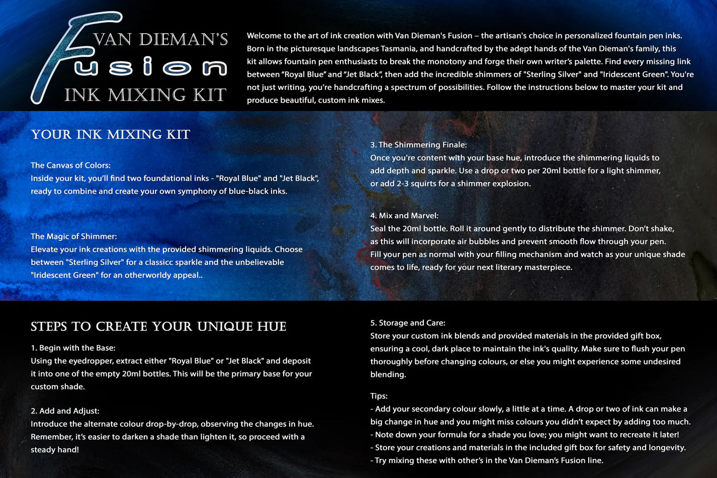 Van Dieman's Ink Fusion Ink Mixing Kit - Blue | Flywheel | Stationery | Tasmania