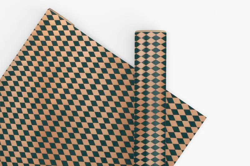 Vandoros 10m Wrapping Paper - Diamonds Evergreen/Gold General Flywheel Stationery Tasmania