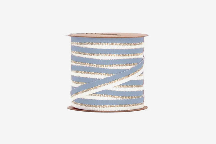Vandoros 10m Metallic Stripe Grosgrain Ribbon - French Blue | Flywheel | Stationery | Tasmania