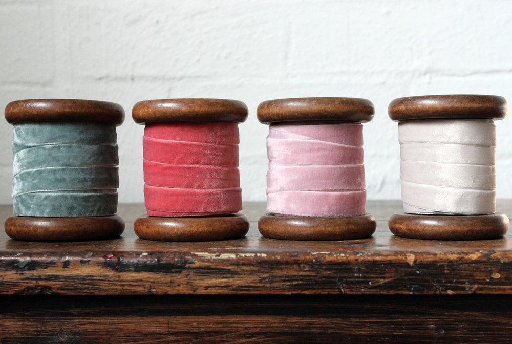 Velvet Ribbon on Wooden Spool - Rose Pink | Flywheel | Stationery | Tasmania