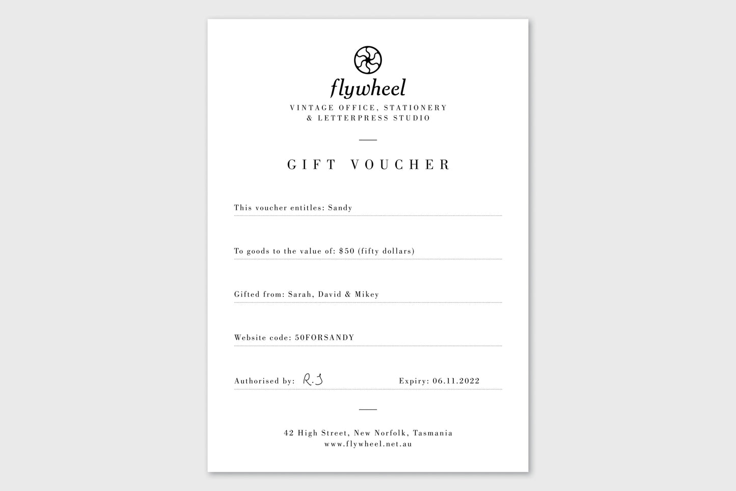 Digital Gift Voucher | Flywheel | Stationery | Tasmania