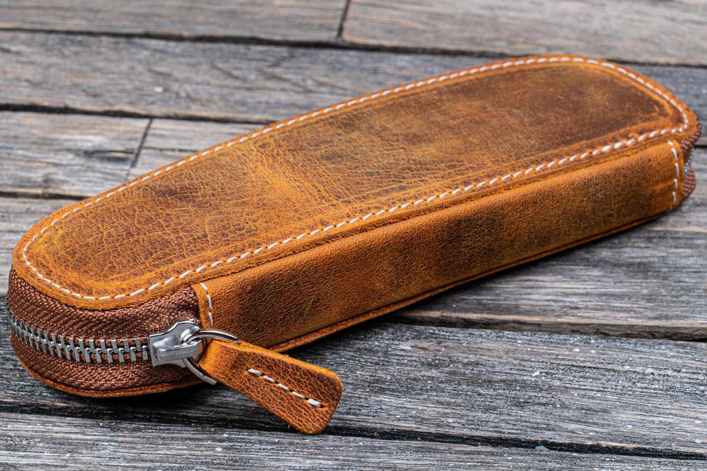 Galen Leather Zippered Duo Slim Pen Case - Crazy Horse Brown | Flywheel | Stationery | Tasmania
