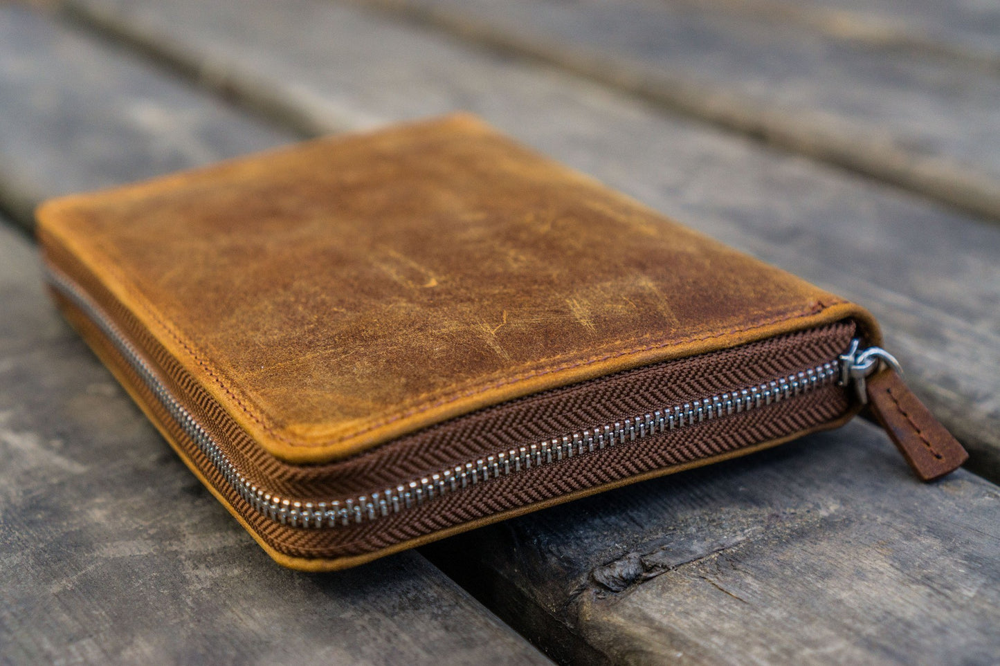 Galen Leather Five Slot Zip Pen Case - Crazy Horse Brown | Flywheel | Stationery | Tasmania