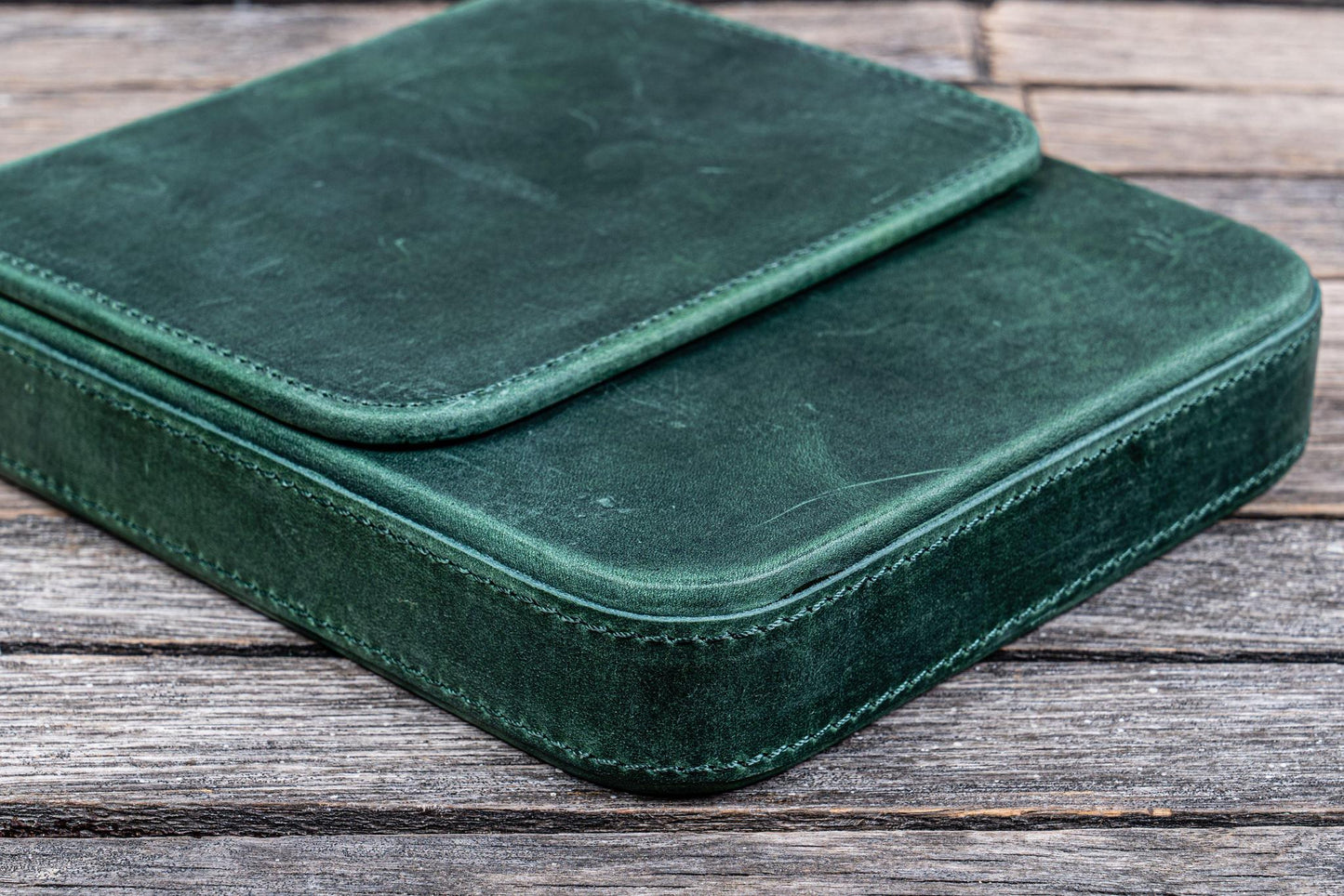 Galen Leather Magnum Opus 6 Slot Pen Case - Crazy Horse Forest Green | Flywheel | Stationery | Tasmania