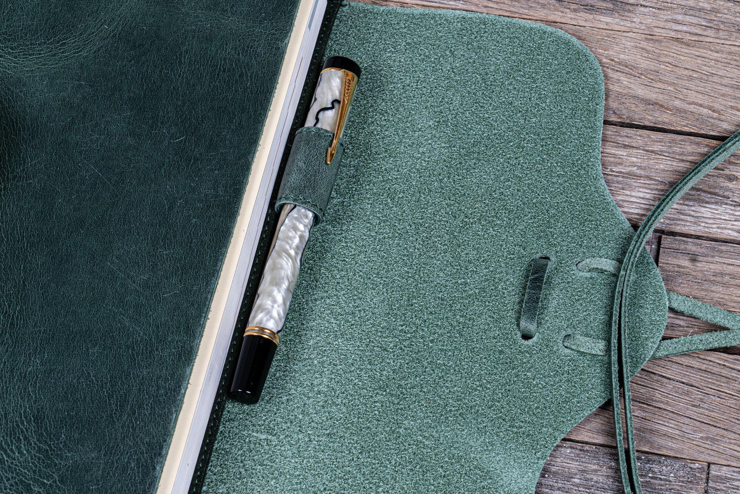 Galen Leather Refillable Wrap Journal Cover - Crazy Horse Forest Green | Flywheel | Stationery | Tasmania