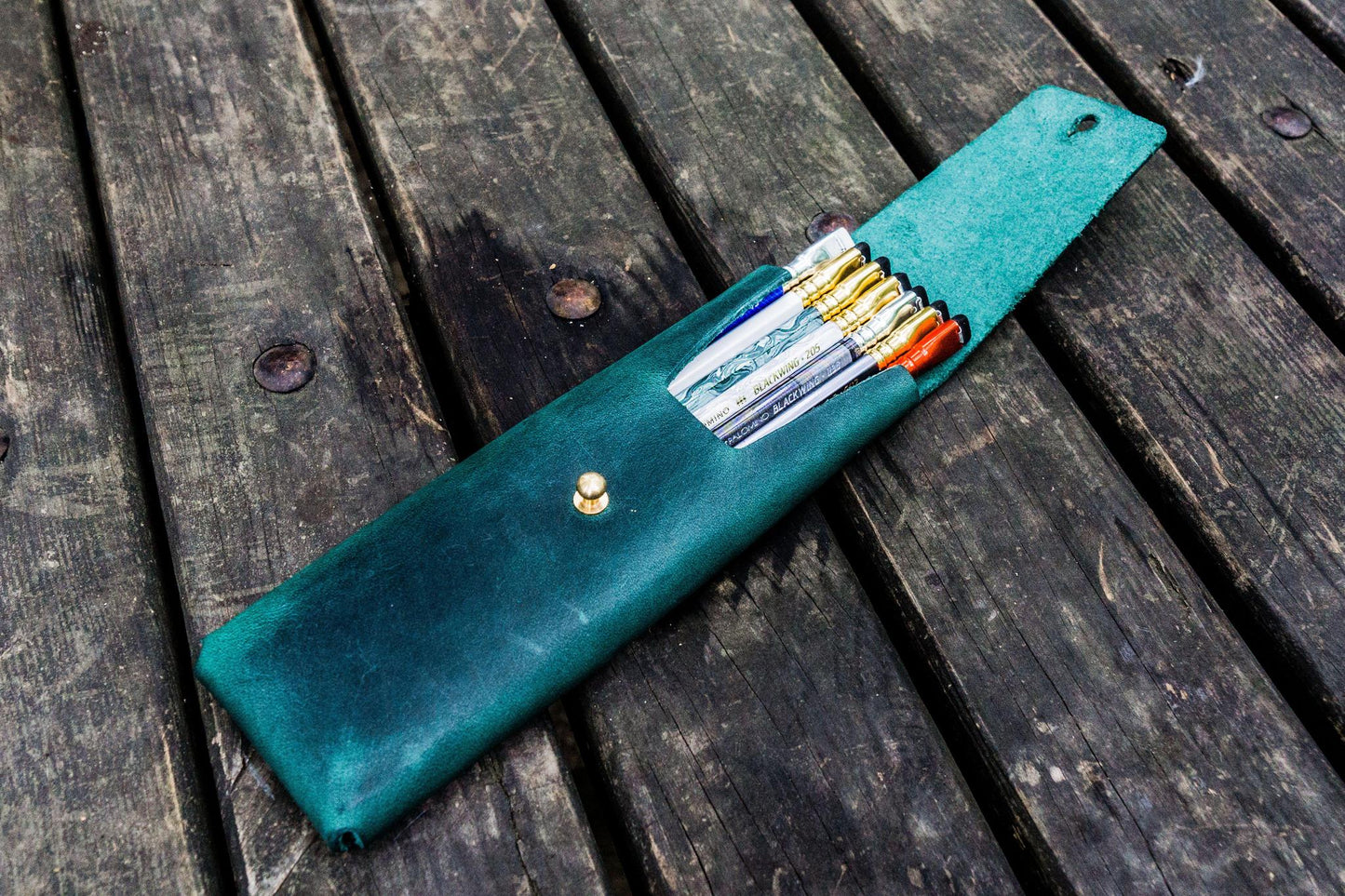 Galen Leather The Charcoal Pencil Case - Crazy Horse Forest Green | Flywheel | Stationery | Tasmania