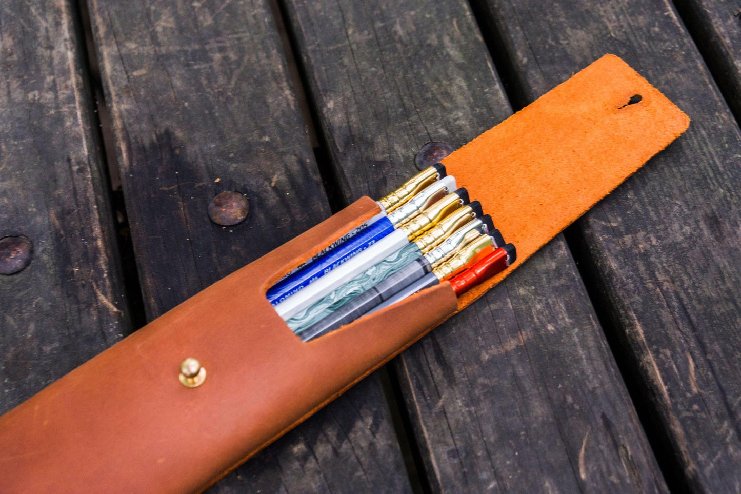 Galen Leather The Charcoal Pencil Case - Crazy Horse Brown | Flywheel | Stationery | Tasmania