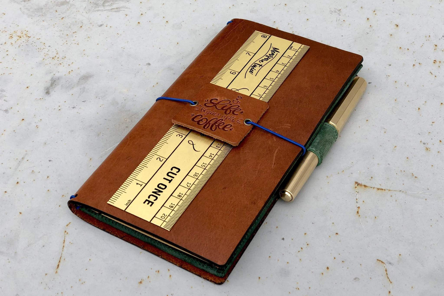 Galen Leather Brass Ruler | Flywheel | Stationery | Tasmania