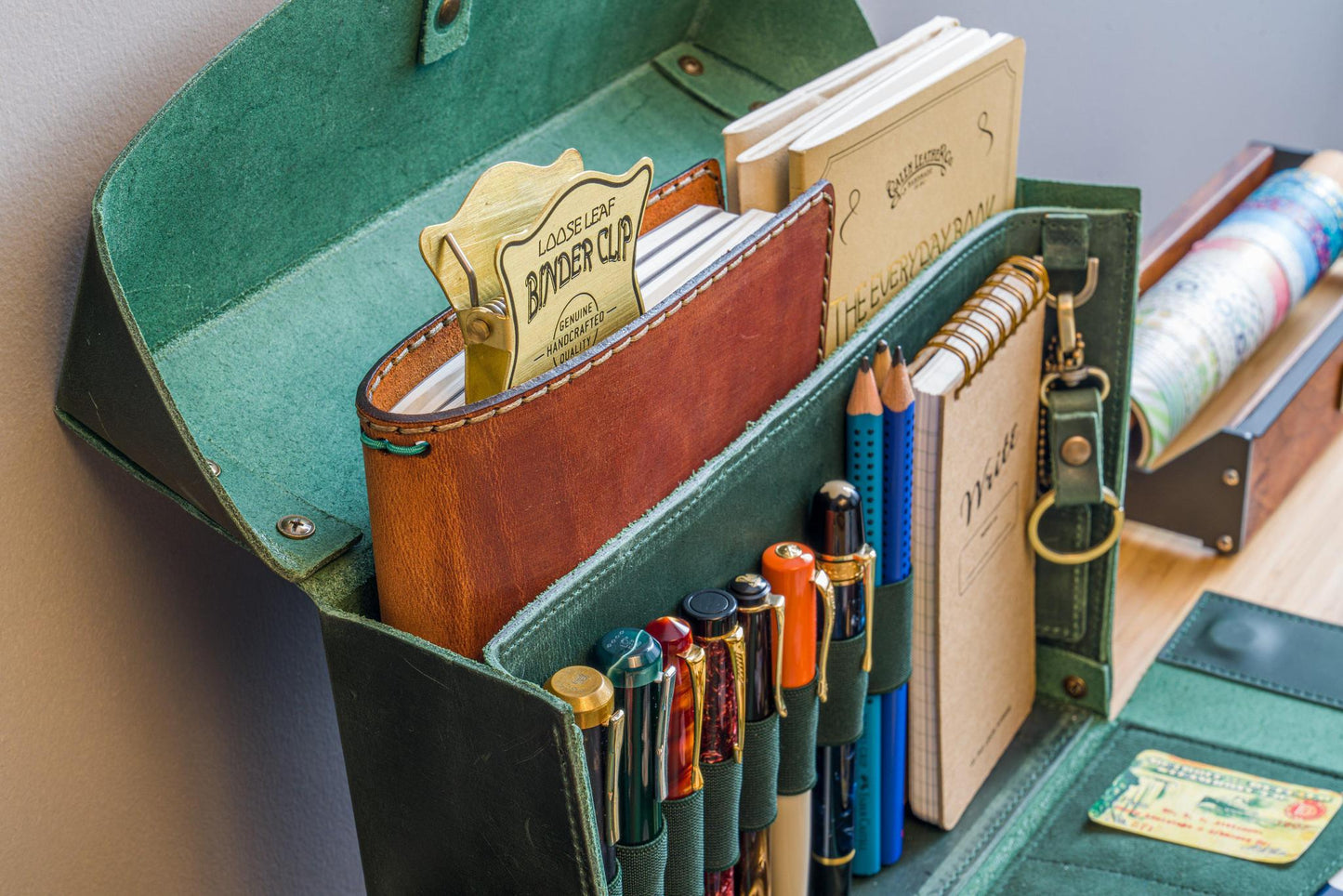 Galen Leather Writer's Medic Bag - Crazy Horse Forest Green | Flywheel | Stationery | Tasmania