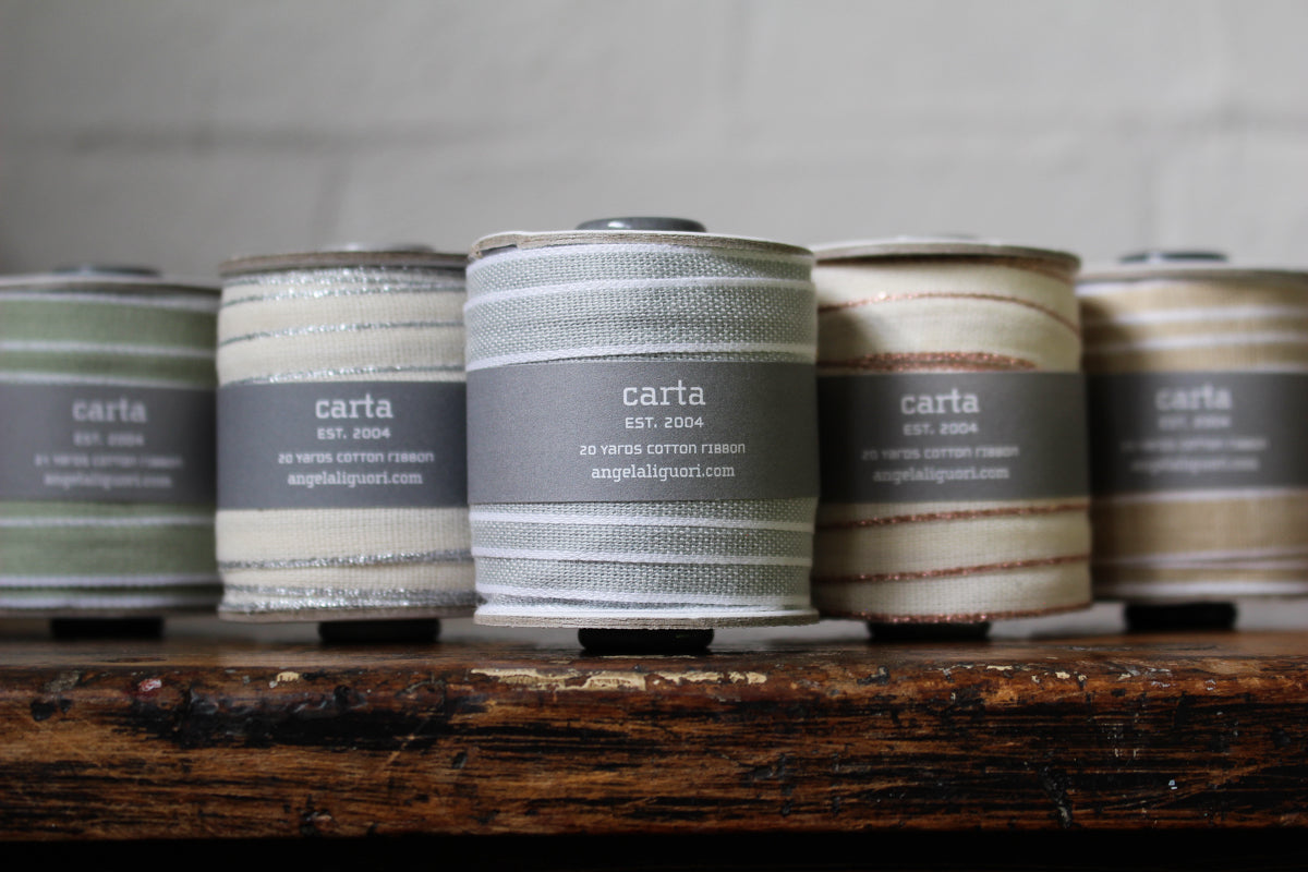 Studio Carta Drittofilo Cotton Ribbon - Tan/White | Flywheel | Stationery | Tasmania