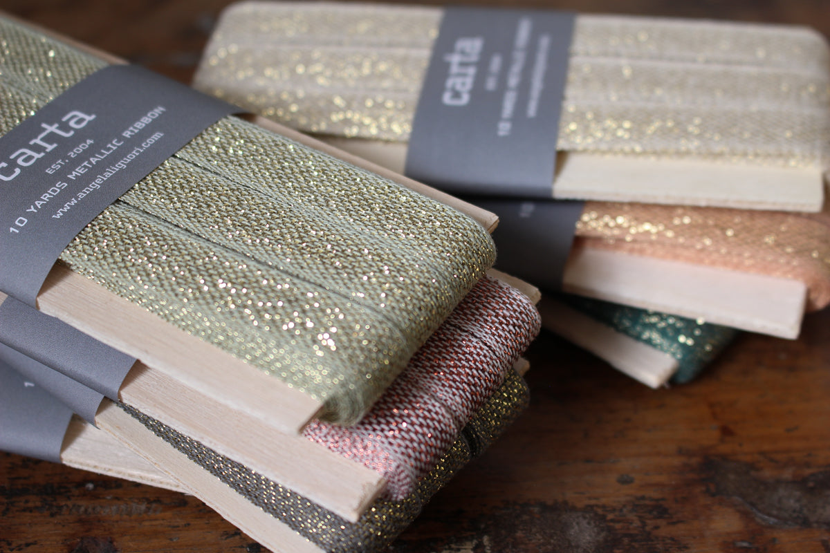 Studio Carta Metallic Loose Weave Ribbon Paddle - Jade/Gold | Flywheel | Stationery | Tasmania