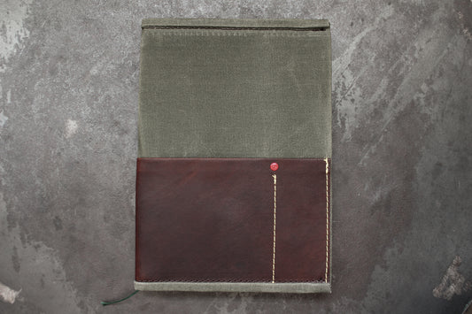 Parchment & Hide A5 Notebook Cover - Khaki & Leather | Flywheel | Stationery | Tasmania
