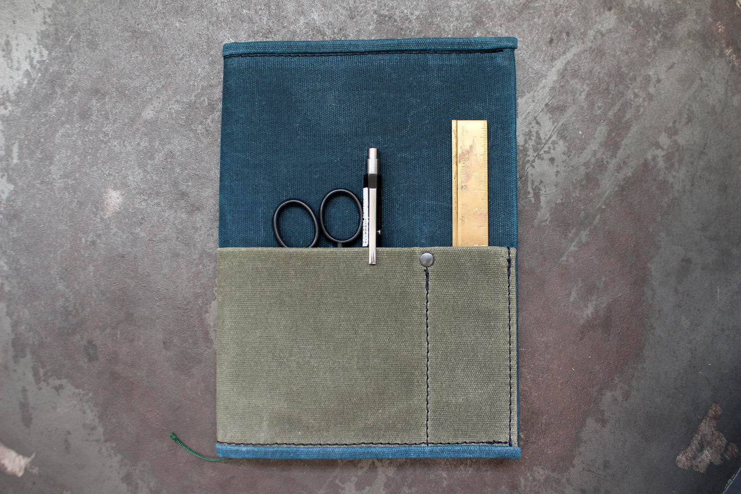 Parchment & Hide A5 Notebook Cover - Teal & Khaki | Flywheel | Stationery | Tasmania