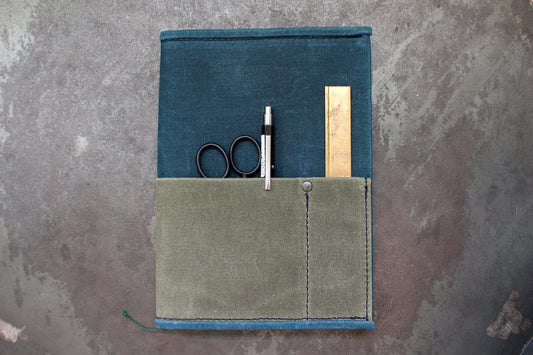 Parchment & Hide A5 Notebook Cover - Teal & Khaki | Flywheel | Stationery | Tasmania