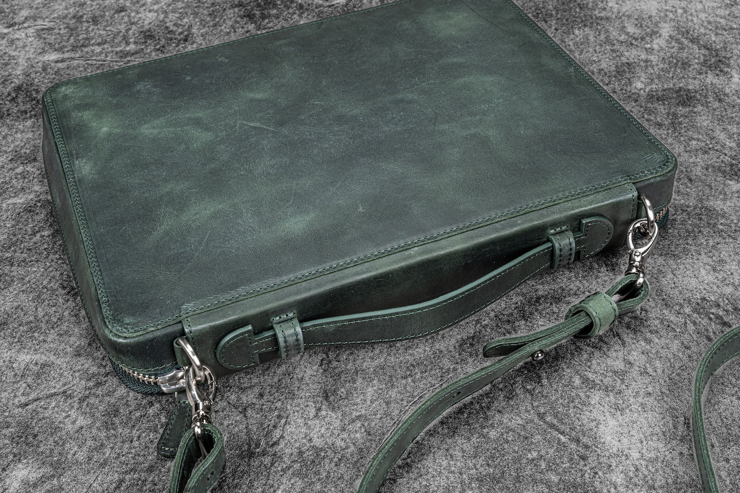 Galen Leather Compendium Bag - Crazy Horse Forest Green | Flywheel | Stationery | Tasmania