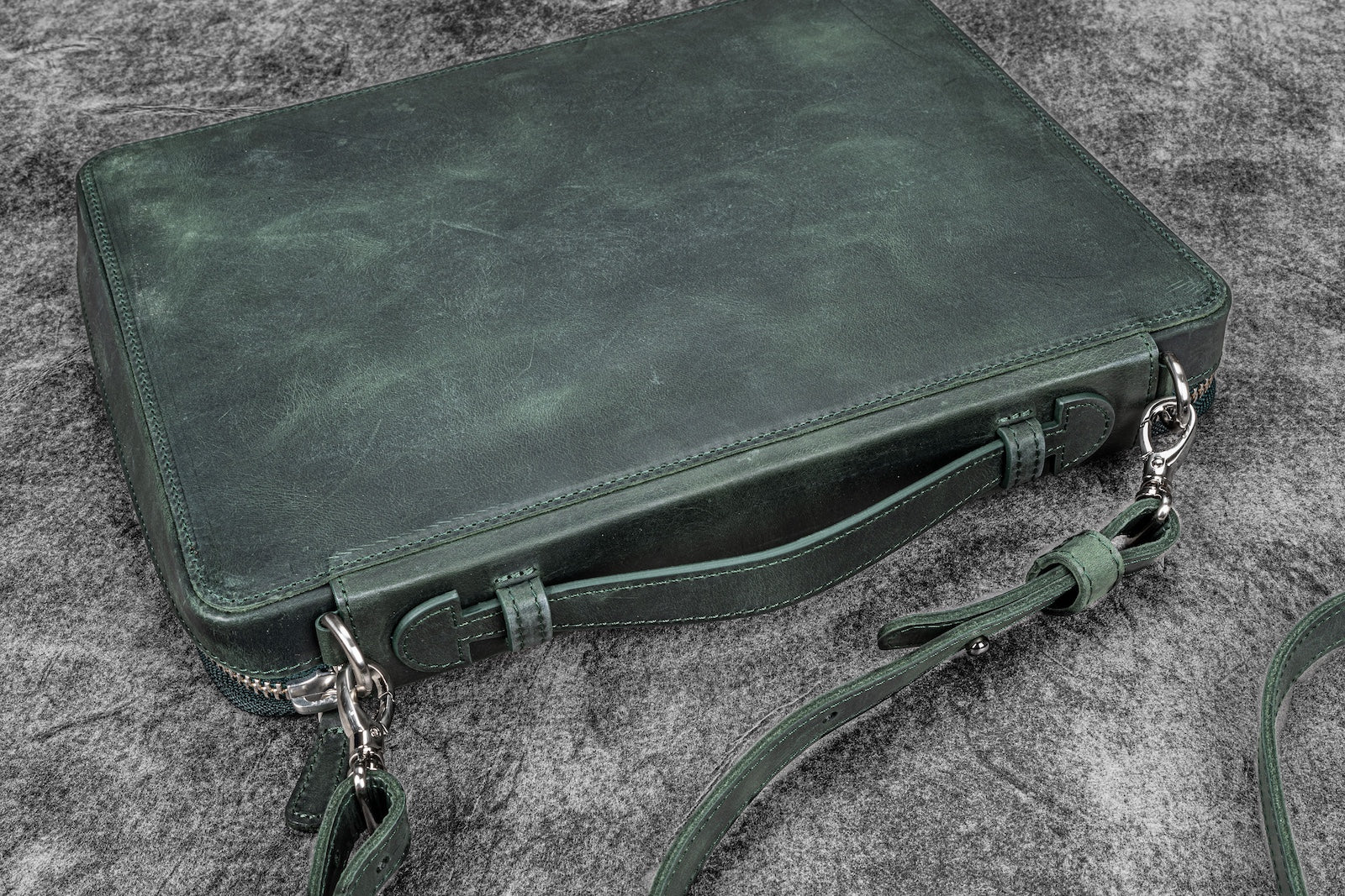 Galen Leather Compendium Bag - Crazy Horse Forest Green | Flywheel | Stationery | Tasmania