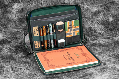 Galen Leather Compendium Bag - Crazy Horse Forest Green | Flywheel | Stationery | Tasmania