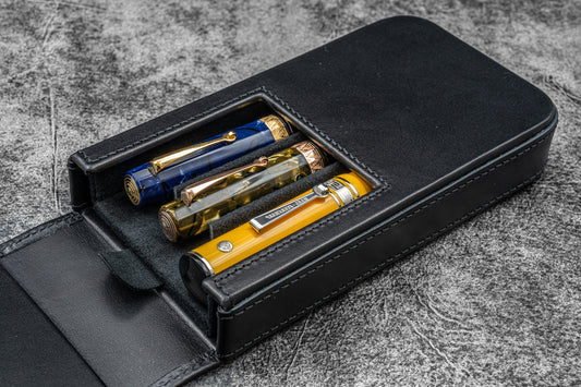 Galen Leather Magnum Opus 3 Slot Pen Case - Black | Flywheel | Stationery | Tasmania