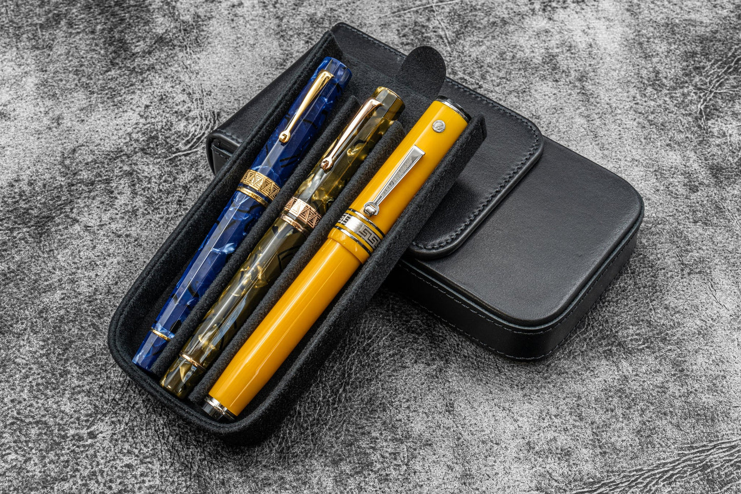 Galen Leather Magnum Opus 3 Slot Pen Case - Black | Flywheel | Stationery | Tasmania