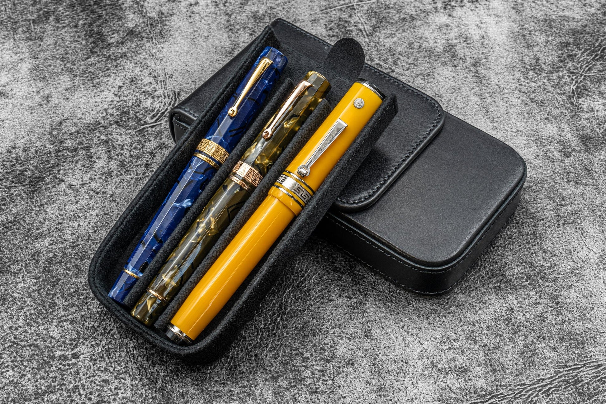 Galen Leather Magnum Opus 3 Slot Pen Case - Black | Flywheel | Stationery | Tasmania