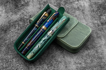 Galen Leather Magnum Opus 3 Slot Pen Case - Crazy Horse Forest Green | Flywheel | Stationery | Tasmania