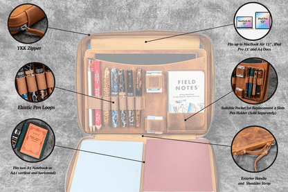 Galen Leather Compendium Bag - Crazy Horse Brown | Flywheel | Stationery | Tasmania