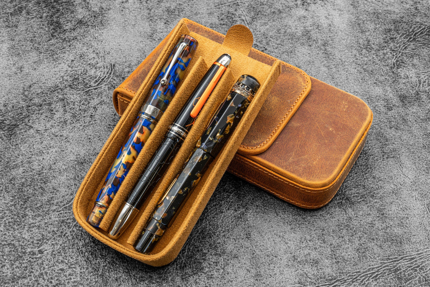 Galen Leather Magnum Opus 3 Slot Pen Case - Crazy Horse Brown | Flywheel | Stationery | Tasmania