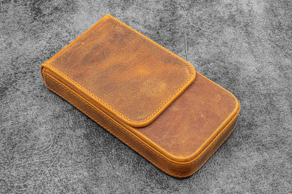 Galen Leather Magnum Opus 3 Slot Pen Case - Crazy Horse Brown | Flywheel | Stationery | Tasmania