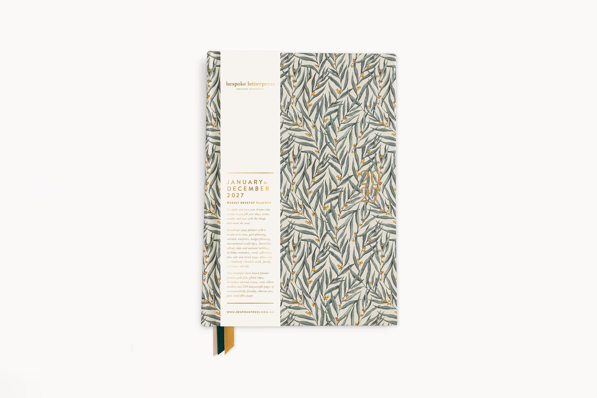 Bespoke Letterpress 2027 Desktop Planner - Golden Wattle Flywheel Stationery Tasmania
