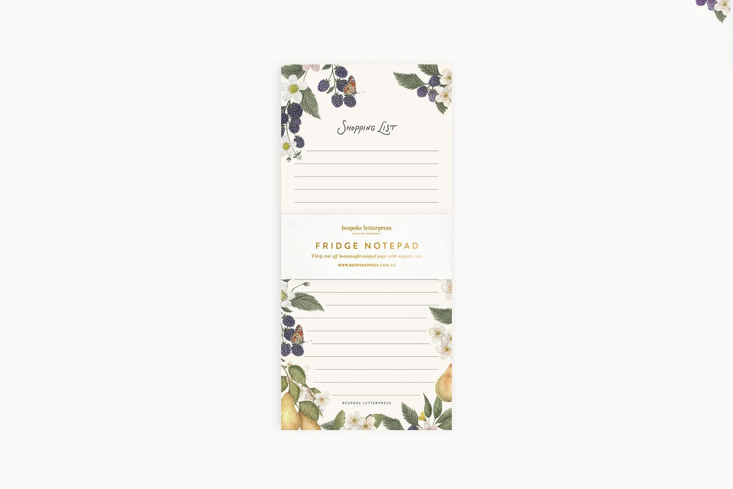 Bespoke Letterpress DL Notepad - Pears Shopping List Flywheel Stationery Tasmania