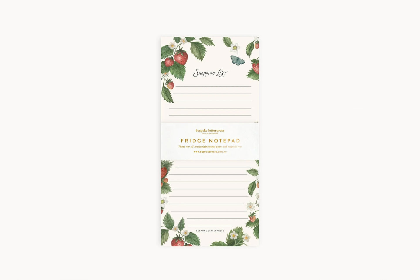 Bespoke Letterpress DL Notepad - Strawberries Shopping List Flywheel Stationery Tasmania