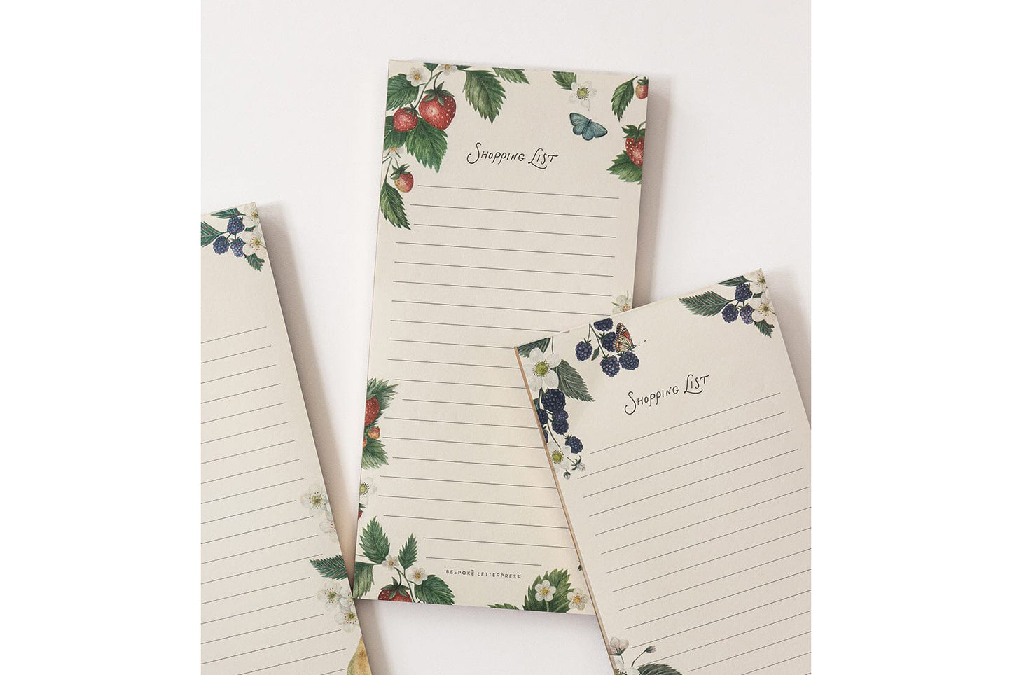 Bespoke Letterpress DL Notepad - Strawberries Shopping List Flywheel Stationery Tasmania