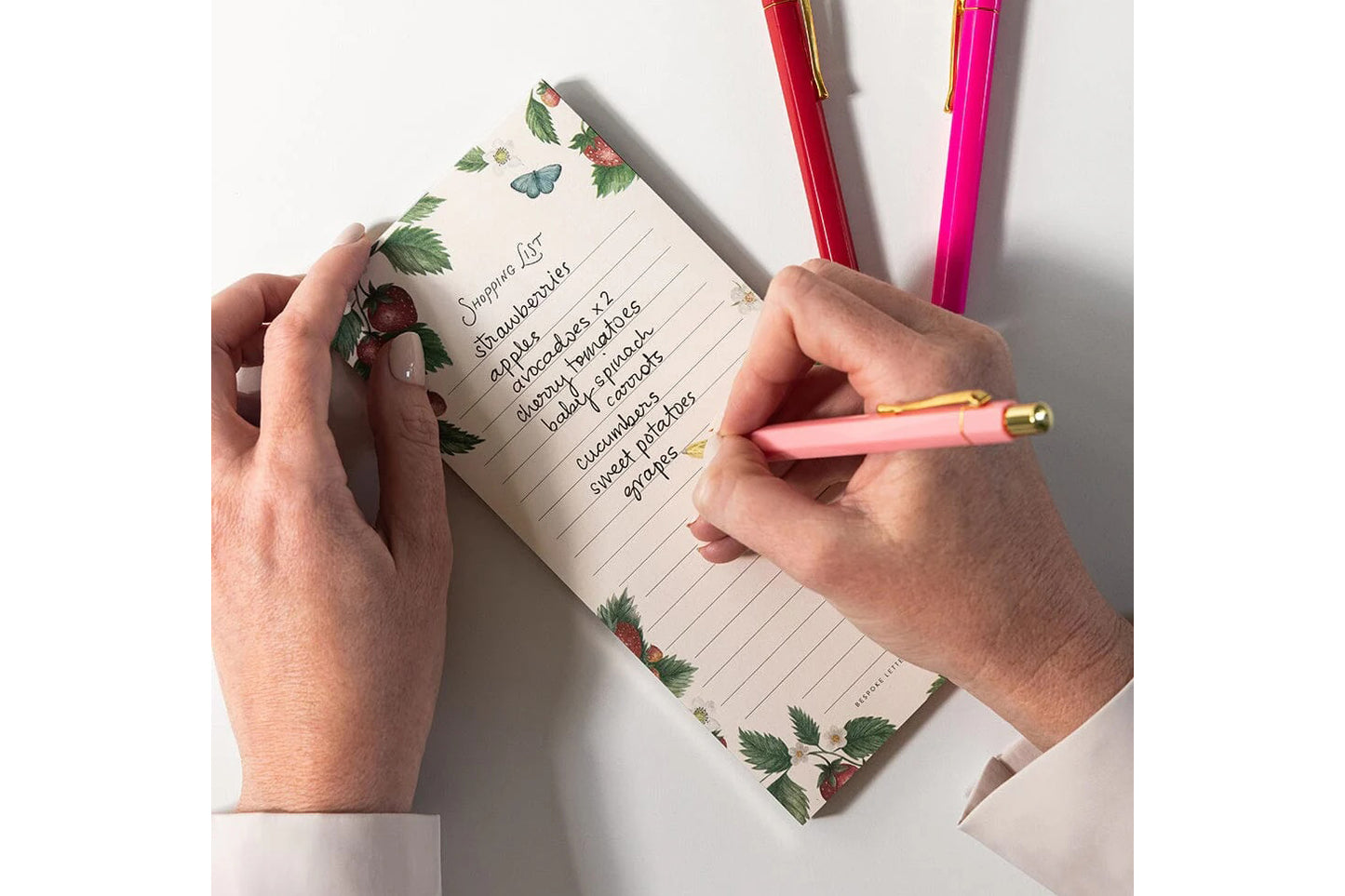 Bespoke Letterpress DL Notepad - Strawberries Shopping List Flywheel Stationery Tasmania