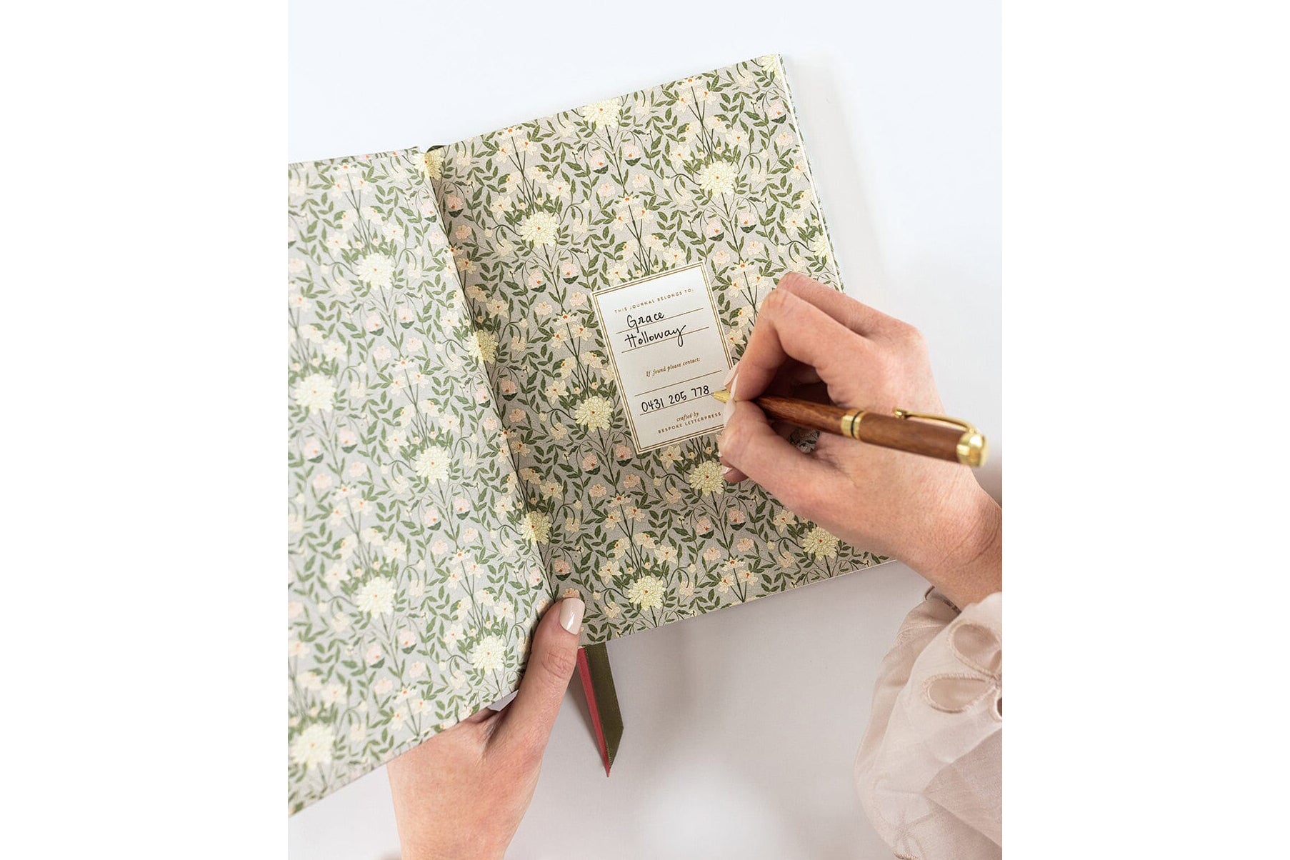 Bespoke Letterpress Lined Linen Journal - Bloomere Flywheel Stationery Tasmania